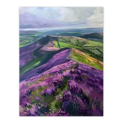 Image of Artery8 Heather Flowers Mam Tor Peak District Landscape Living Room Large Wall Art Poster Print Thick Paper 18X24 Inch