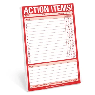 Image of 1 Count Knock Action Items! Pads, Funny Office Notepads &amp; to Do List Notepads, 6 x 9 inches Each