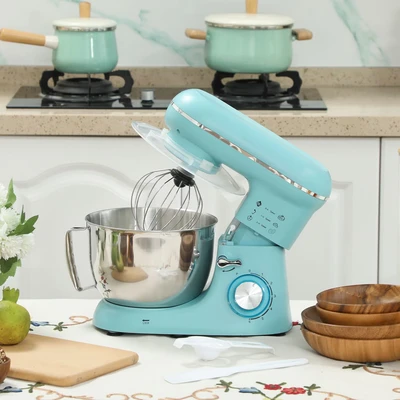 Image of HOMCOM Stand Mixer, 4.5L Food Mixer for Baking, 6 Speeds and Pulse Setting, 1300W Cake Electric Whisk with Dough Hook, Whisk, Stainless Steel Bowl, Splash Guard, Beater, Blue