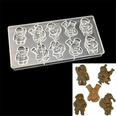 Image of VAK Christmas Tree Bell Santa Claus Shaped Polycarbonate Chocolate Mold,Plastic Bakeware Pan Baking Moulds Mould Ice Tray Pie Jelly Cake Pastry Dessert 14.5x28x2.5cm