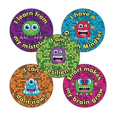 Image of 150 Holographic Sparkly Growth Mindset Monster Childrens Pupils School Praise Reward Stickers 25mm Primary Teaching Services