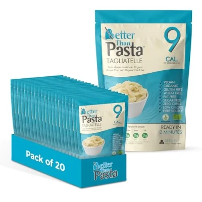 Image of Better Than Pasta Tagliatelle (Pack of 20, 385g Each) Zero Carbohydrate Made from Organic Konjac Flour Keto Paleo Diet and Vegan Sugar Low Calorie Food