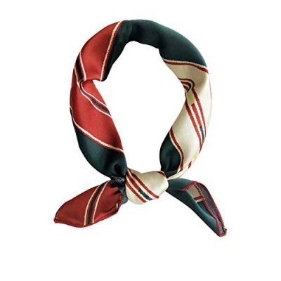 Image of Women Scarf Multifunction Silk Scarves Satin Small Square Shawls Skinny Retro Hair Tie Handle Bag Ribbon Bandanas Ladies Office Neckerchief (Line Orange Green)
