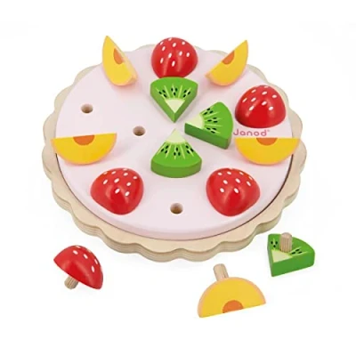 Image of Janod Twist FSC Wood Fruit Tart Pretend Play Toy 15 Wooden Accessories 19 cm Diameter 2 Years +, J06628