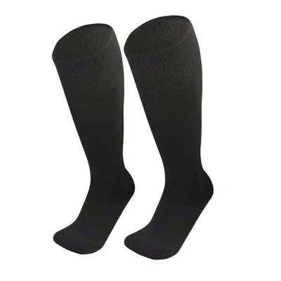 Image of Unisex Football Rugby Grip Soccer Socks High Knee Cushion with Athletic Non Slip Sports Trainer Multi Long (6 11, Black)