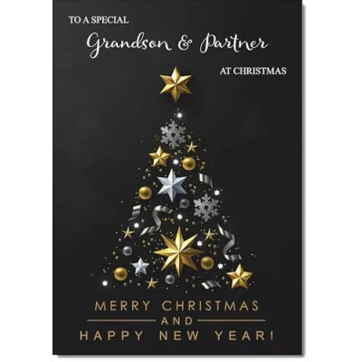 Image of doodlecards Grandson and Partner Christmas Card Black Abstract Tree Medium Size for &amp; with Plain Envelope