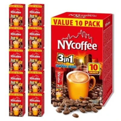 Image of NY Coffee 3 in 1 BOX (10 x 10 SACHETS) Sachets Bulk Individual Individually Wrapped Instant Sachet Mokate