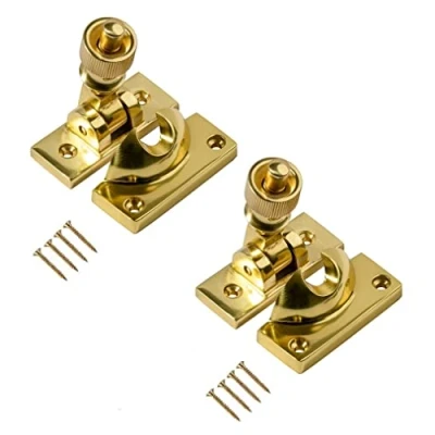 Image of TERF® Traditional Vintage Polished Brass Sash Window Lock Fastener Brighton Pattern With Fixing Screws For Wood Aluminium UPVC Vinyl Frames Pack of 2