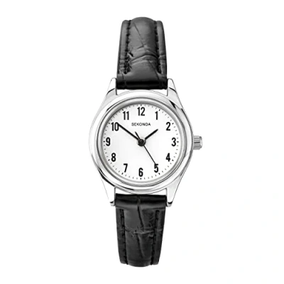 Image of Sekonda Women&#039;s Quartz Watch with White Dial Analogue Display and Black Leather Strap 4491.27