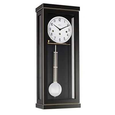 Image of Hermle Wall Clock, Wood Glass, Black, 57 cm x 22,5 13