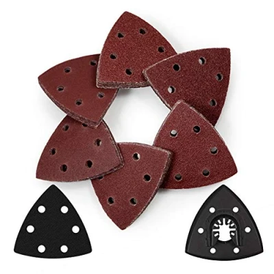 Image of SPEEDWOX 62 Pcs 3 1/2 Inches 90mm Triangle Hook and Loop Sanding Discs with ABS Oscillating Pad Soft Sponge Cushion Buffer Assorted 40/60/80/100/120/240 Grits Detail Sander Sandpaper