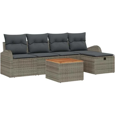 Image of vidaXL 6 Piece Garden Sofa Set with Cushions Grey Poly Rattan