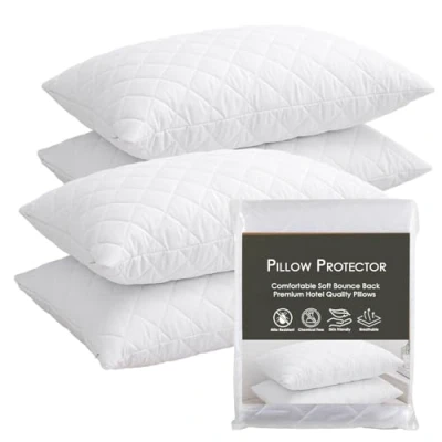 Image of LSC Pillow Protectors 4 Pack Quilted Ultra Soft Anti Allergy Cover Breathable and Comfortable Microfiber White Pillowcase 48x74 CM (PACK OF 4)