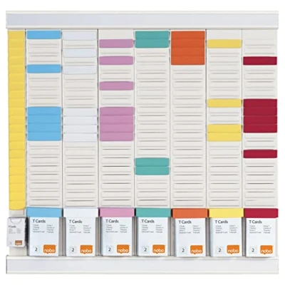 Image of Nobo Weekly Planner Kit with T Plugs, Wall, 7 Columns &amp; 24 Slots for Cards Index 2, Coloured Plug/Index Column Included, White, 1915627