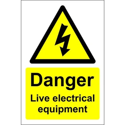 Image of Danger Live electrical equipment electricity Safety sign Self adhesive sticker 200mm x 150mm