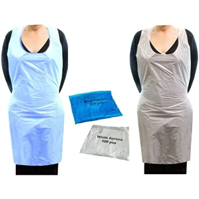 Image of Disposable Flat Pack White Aprons Blue Apron High Density Polythene (White, 100 Aprons)
