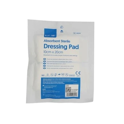Image of Blue Dot Sterile Absorbent Dressing Pads, 10cm x 20cm Size, Pack of 1