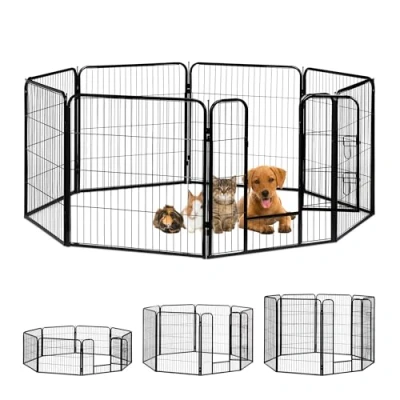 Image of Relaxdays Whelping Pen For Small Dogs, Puppies, Pets, Sturdy Indoor Playpen, Black, Large