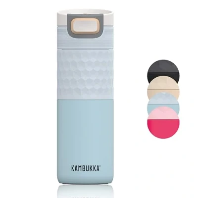 Image of KAMBUKKA Insulated Travel Mug (500 ml) Leak Proof Thermos: Snapclean® Technology Ideal for hot and Cold Drinks Non Slip Bottom Stainless Steel &quot;&quot;ETNA Grip Breezy Blue&quot;&quot; Model