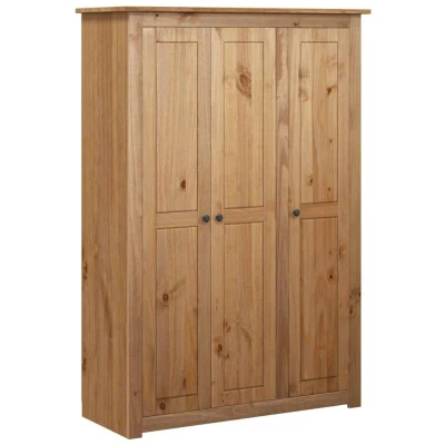 Image of vidaXL 3 Door Wardrobe in Natural Wood Colour, Solid Pine Panama Range Spacious Inner Shelves with Hanging Rod, Stylish and Practical Closet for Bedroom