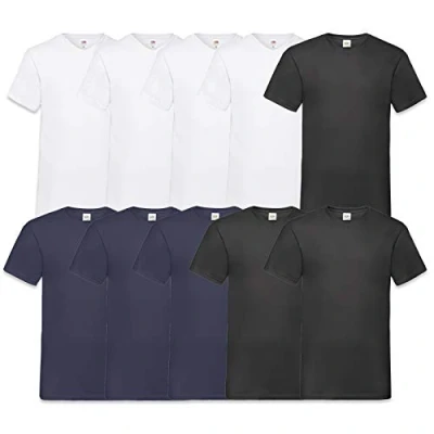Image of Fruit of the Loom Men&#039;s V Neck Valueweight T Shirt (Pack 10) Multicolour Large