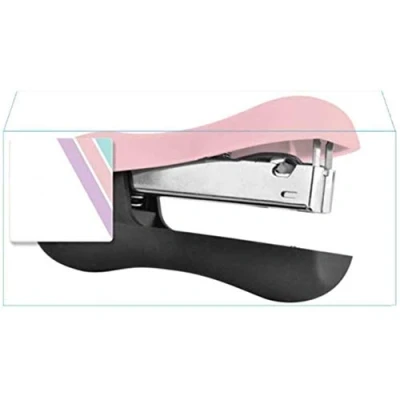 Image of Soft Feel Pastel Stapler Coloured Stationery Home Office Staple Equipment (Pink)