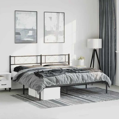 Image of Metal Bed Frame without Mattress with Headboard Black 183x213cm Vidaxl