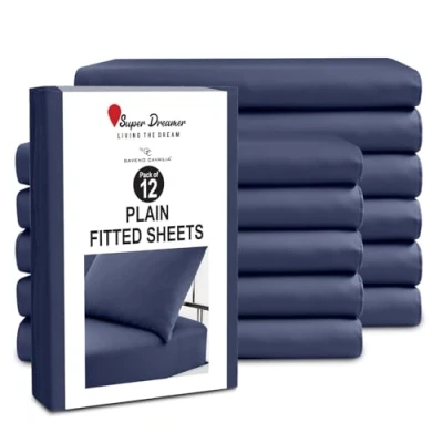 Image of 12 Piece Fitted Sheets Single Bed (91x193cm) Bedding Plain Dyed Microfiber Bedsheet Pack of 25cm Deep Pocket (10&quot;) Easy Care Wrinkle &amp; Fade Resistant Navy