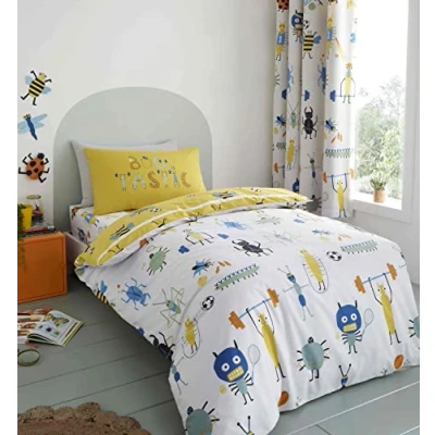 Image of Catherine Lansfield Kids Bedding Bug Tastic Single Duvet Cover Set with Pillowcases Yellow