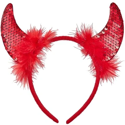 Image of Balinco Halloween Devil Ears, Headband, Outfit, Horns Red, Glitter, Sexy Women&#039;s Fancy Dress, Satan Headpiece, Carnival, Dress