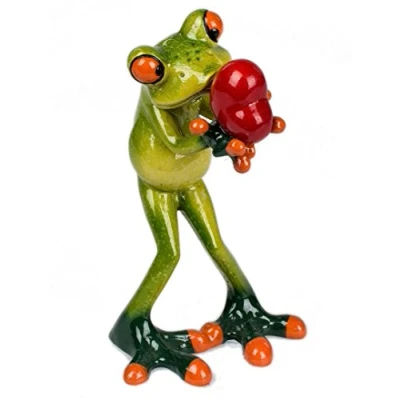 Image of Decorative Figurine in Love Frog with Heart Green Height 14 cm Width 7 Poly Formano