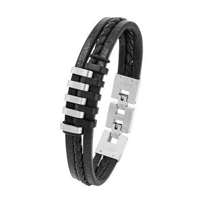 Image of s.Oliver bracelet stainless steel leather men&#039;s arm jewelry, 20+2 cm, Bicolor, Comes in jewelry gift box, 9025510
