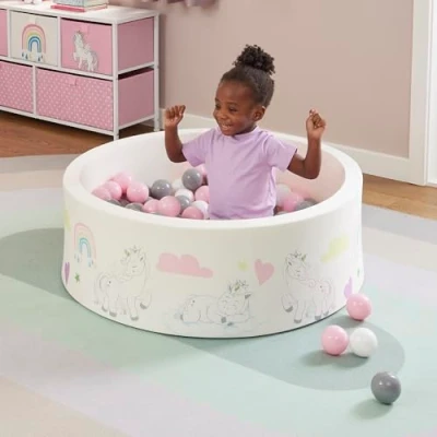 Image of Liberty House Toys LHTUNIPIT Soft Foam Ball Pit Unicorn Pattern Complete with 200 Balls, White, H30 x W90 D90