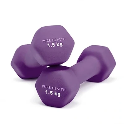Image of Neoprene Dumbbell Hand Weights Pair Home Exercise for Women Men Arm Pilates Dumbbells in 1kg 1.5kg 2kg 3kg 4kg 5kg 8kg 10kg Set (1.5kg, Pair) Purple