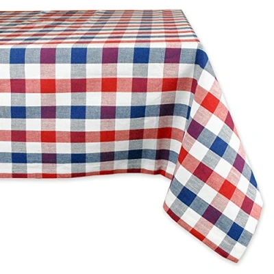 Image of DII 100% Cotton, Machine Washable, Dinner, Summer &amp; Picnic Tablecloth, 60 x 84, Red, White and Blue Check, Seats 6 to 8 People