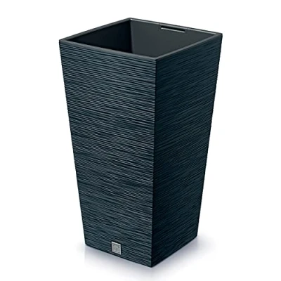Image of Prosperplast 2 in 1 Flower Pot with Insert Plant Planter Riffel Look Rectangular Plastic 26.5 cm x 50 (Anthracite)