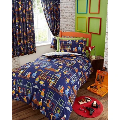 Image of Portfolio Building Site Junior Duvet and Pillowcase Bedding Set, Multicolour