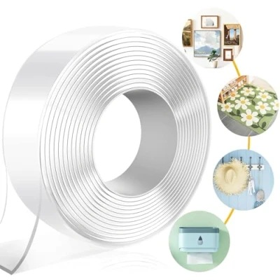 Image of MIMEIMIAI Self Adhesive Tape, Double Sided Tape Heavy Duty Two Sticky Pads Strong Wall Strips No Marks Reusable Clear Nano for Picture Hanging, Carpet Glue