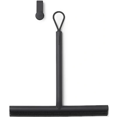 Image of Brabantia Silicone Shower Squeegee with Hook (Dark Grey) Anti Streak Cleaning Wiper for Bathroom Glass, Plastic, Tile Doublesided Brush &amp; Rim Design