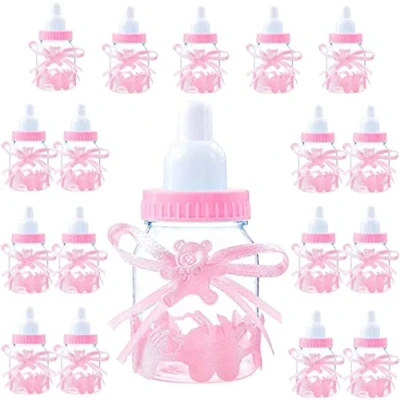 Image of 24Pcs Fillable Bottles, Girl/Boy Baby Shower Feeding Bottle, Party Favours Decoration Set, Artificial Roses Candy Box Sweets for Newborn Baptism Mother to Be (Pink)
