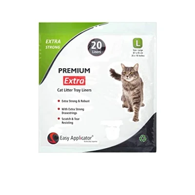 Image of 20 Extra Strong Thick Durable L (Large 87 x 45 cm) Cat Litter Tray Liners with Drawstrings from Easy Applicator. for Medium and Large Trays + Boxes. Suitable most types Litter.