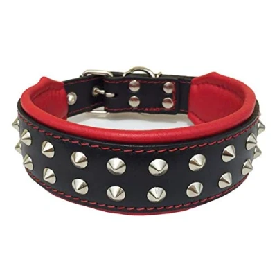 Image of Bestia &quot;Boston Genuine Leather Dog Collar. Studded And Soft Padded on the inside.