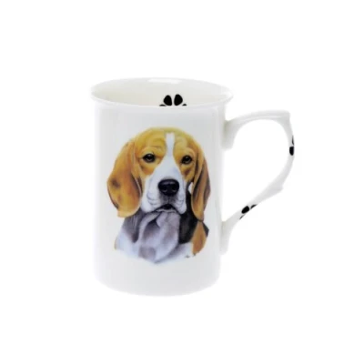 Image of (BB4) Personalised with Any Name Bone China Beaker Mug Cup Beagle Single Pawprints Hand Decorated to Order