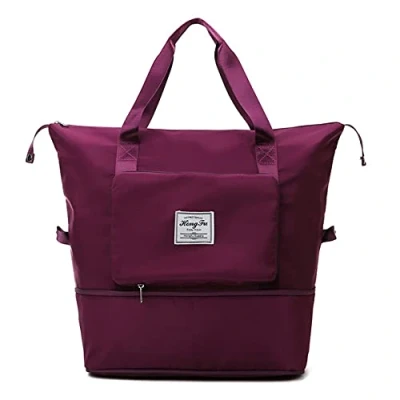 Image of Large Capacity Folding Travel Bag Portable Lightweight Waterproof Oxford Fabric Bag,Travel Duffel Bag,Shoulder Weekender Overnight Bag,Foldable Bag,Sports Tote Gym (Fuchsia)