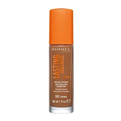 Image of Rimmel Lasting Radiance Medium Coverage Anti Pollution Foundation, SPF 25, 502 Caramel (Rimmel Wake Me Up Foundation Upgrade)
