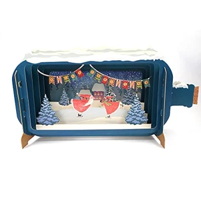 Image of Alljoy Design Message in A Bottle Santa Skating Pop Up Christmas Greeting Card by Cards XMIB017