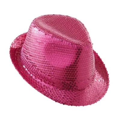 Image of Mega_JumbleSale® FEDORA TRILBY GANGSTER SEQUIN HAT GLITTERY JAZ UNISEX CAP HIP HOP FANCY DRESS (Pink)