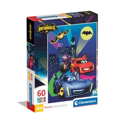 Image of Clementoni Jigsaw Puzzle Batwheels 60 Pieces Supercolor For Children 4 6 Years, Cartoon, Cars, Gift Boy/Girls, Kids, Made In Italy, 26593