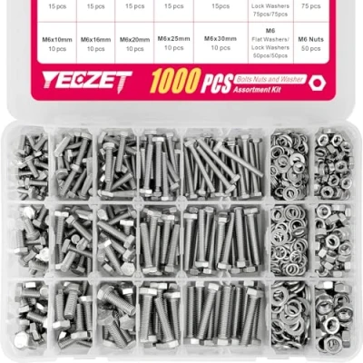 Image of YEEZET 1000pcs M4 M5 M6 Bolts and Nuts Washers Assortment Kit, 304 Stainless Steel Metric Bolt Set, 15 Most Common Sizes, 10 40mm