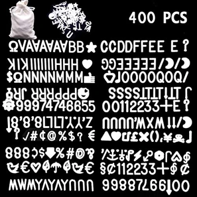 Image of 400 Characters White Letter Set for Changeable Felt Boards, 3/4 Inch Letters with Gift Cloth Bag Including Numbers, Symbols,Letters